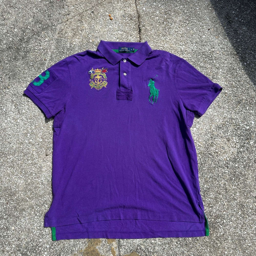 Polo Ralph Lauren Big Pony Crest Polo Shirt Purple Green Mens Large